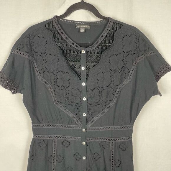 Saks Fifth Avenue Black Cotton Poplin A-Line Midi Eyelet Dress - Women’s 6 - Picture 4 of 6